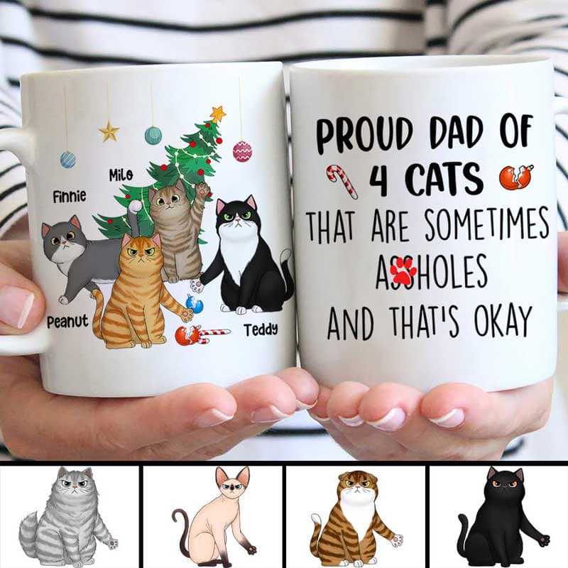 Proud Dad Mom Of Naughty Fluffy Cats Christmas Personalized Mug