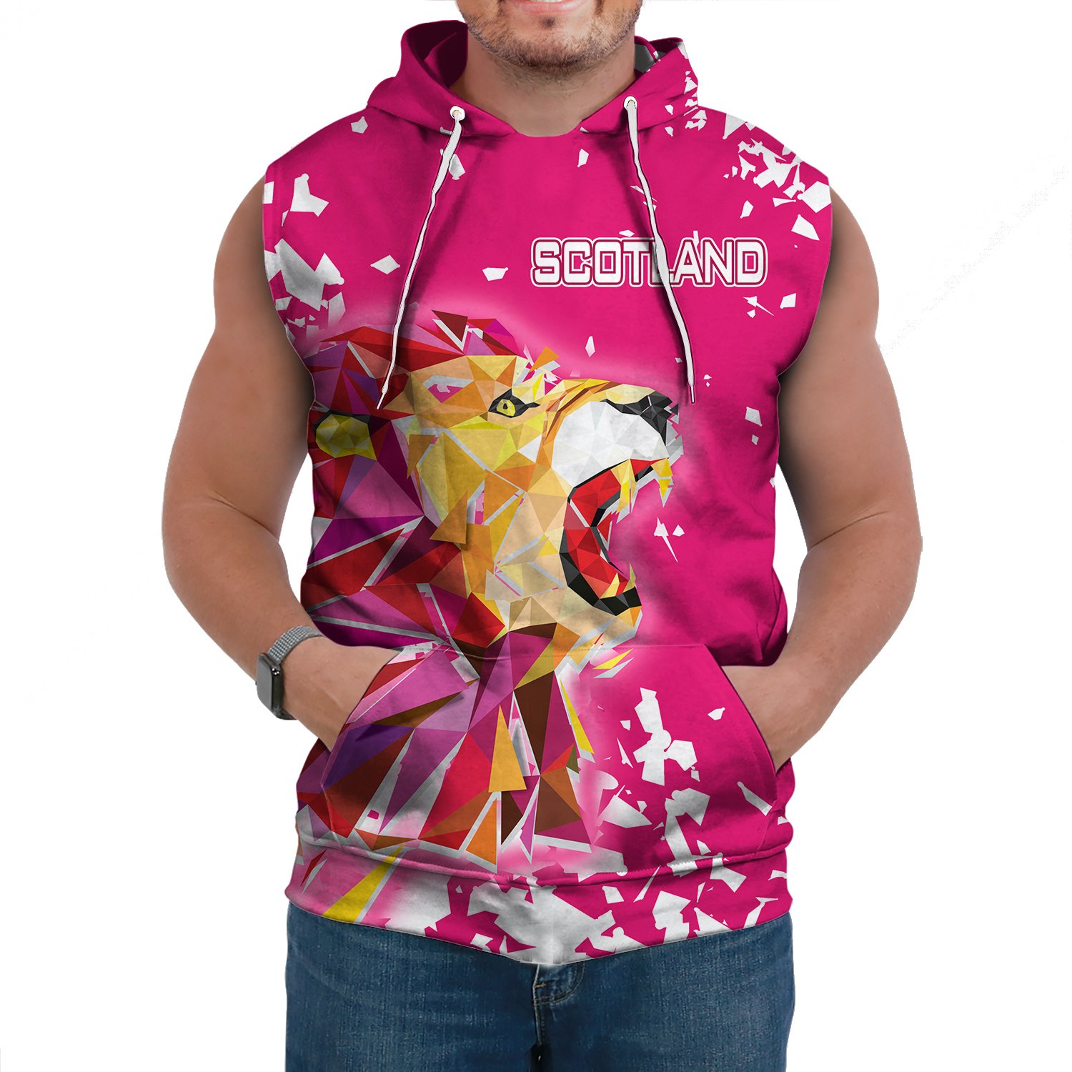 1stScotland Pink Sleeveless Hoodie Lion A27