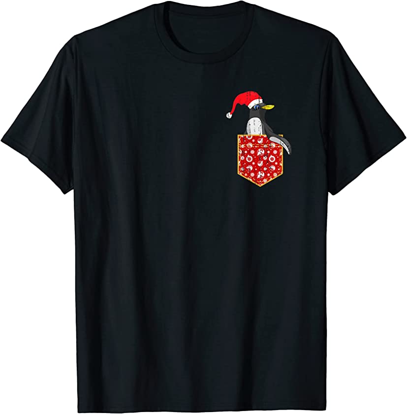 Merry Christmas Zoo Animal Lover Cute Pocket Xmas Penguin T-Shirt