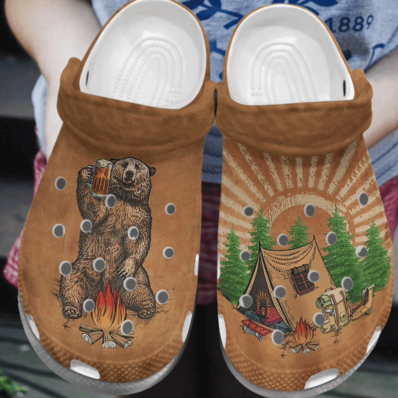 Bear Beer Camping Peace 4 Gift For Lover Rubber clog Shoes Comfy Footwear 2