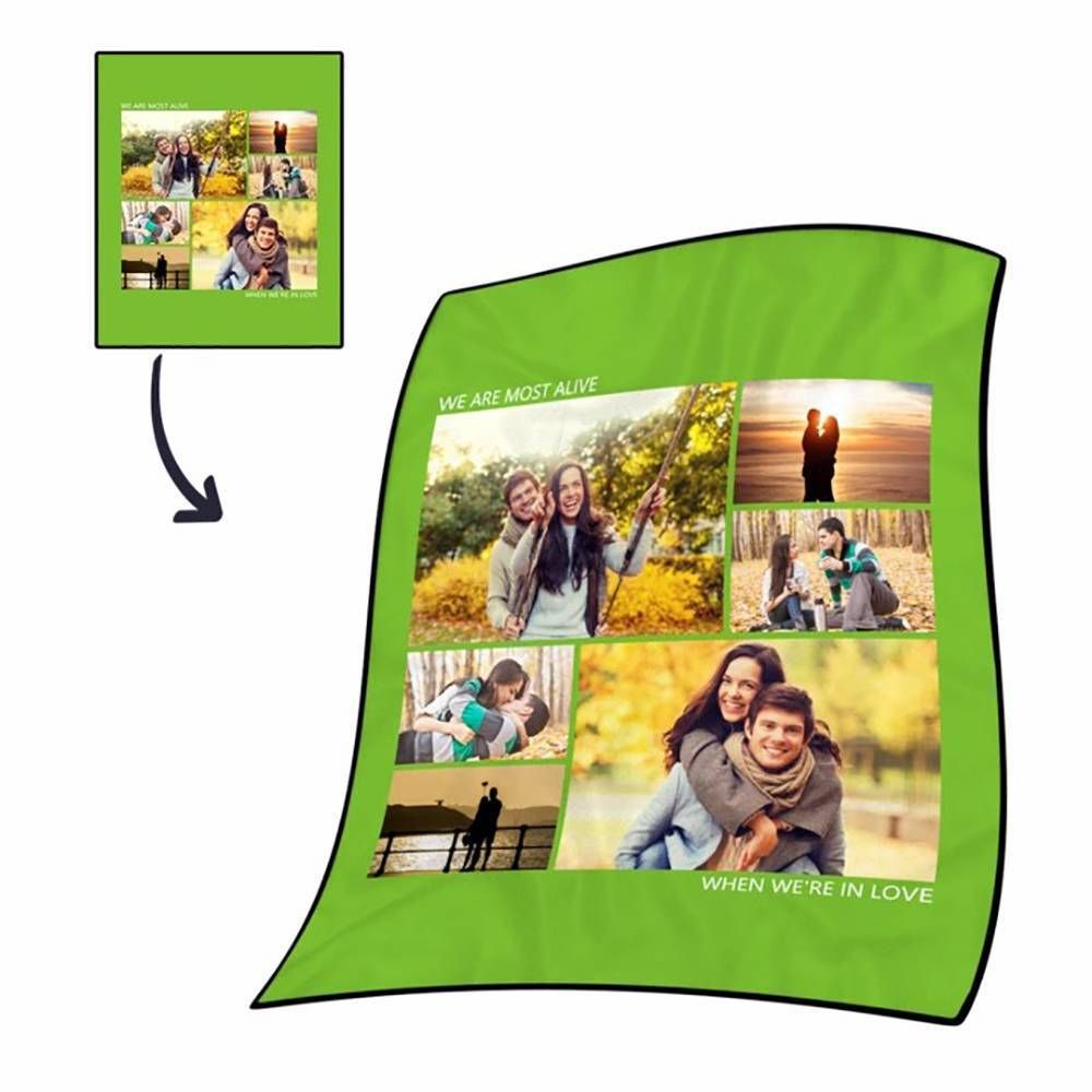 [Personalized Name & Photo] Green Background 6 Photos Fleece Blanket, Sherpa Blanket, Gift For Family Member, Friends Gift, Christmas Gift, Home Decor, Home Living