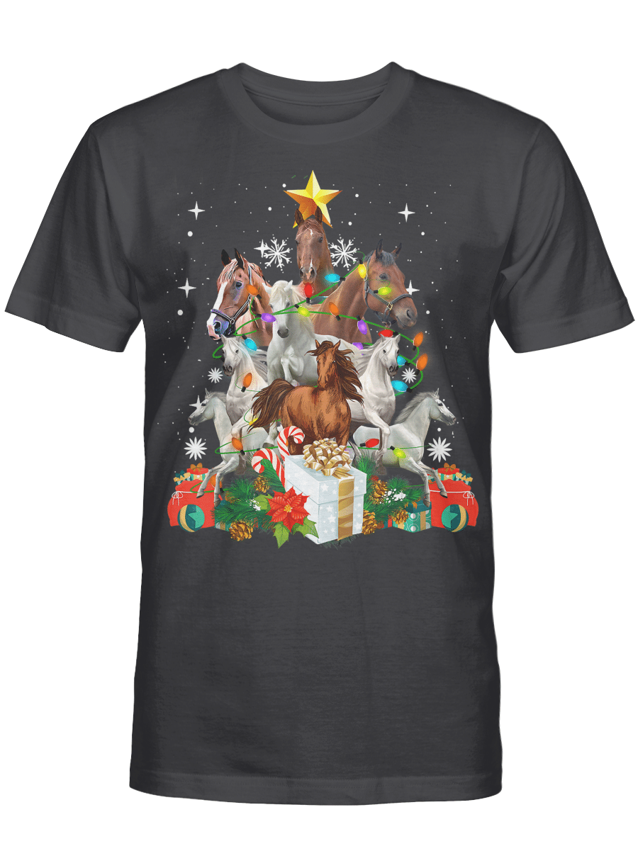 AmazeStyleZ Santa’s Reindeer, Ugly Christmas Sweater, Christmas Gift Ideas, Funny Horse Christmas Tree T-Shirt