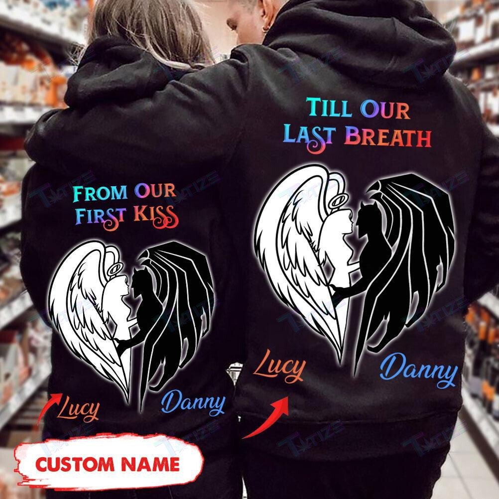 Couple Shirts – Personalized Till Our Last Breath Angel And Devil Matching Couple, Valentine 2022 Gift Graphic Unisex T Shirt, Sweatshirt, Hoodie Size S – 5Xl