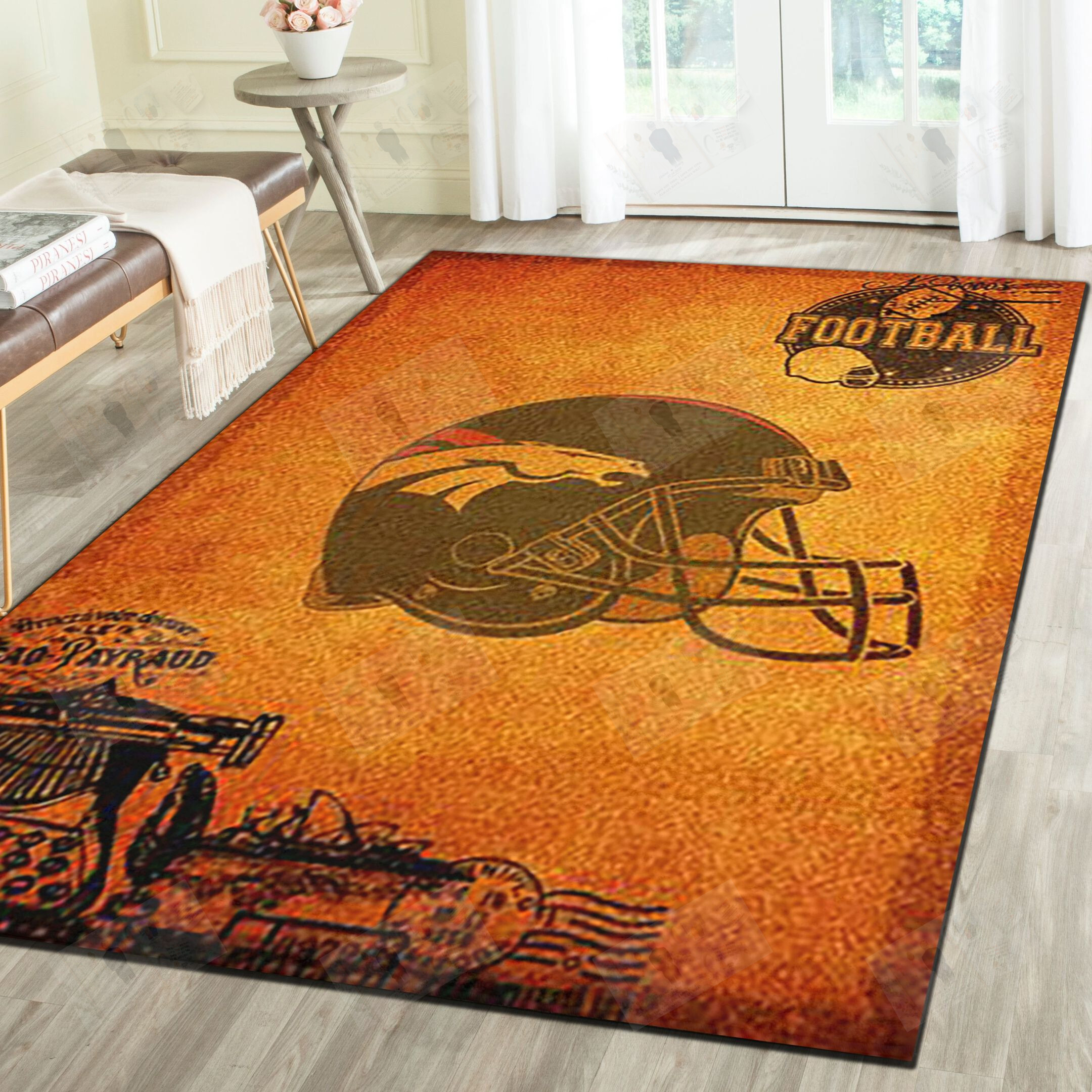 Denver Broncos Logo Area Rug, Football Team Living Room Carpet, Sports Floor Decor