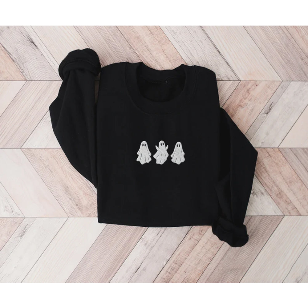 Embroidered Cute Ghost Crewneck Sweatshirt All Over Print Sweatshirt For Women Sweatshirt For Men Sws2496