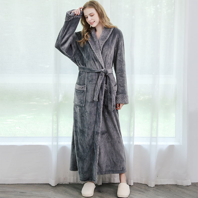 Women Men Thermal Luxury Flannel Extra Long Bath Robe Winter Sexy Grid Fur Bathrobe Warm Kimono Dressing Gown Bridesmaid Robes alx