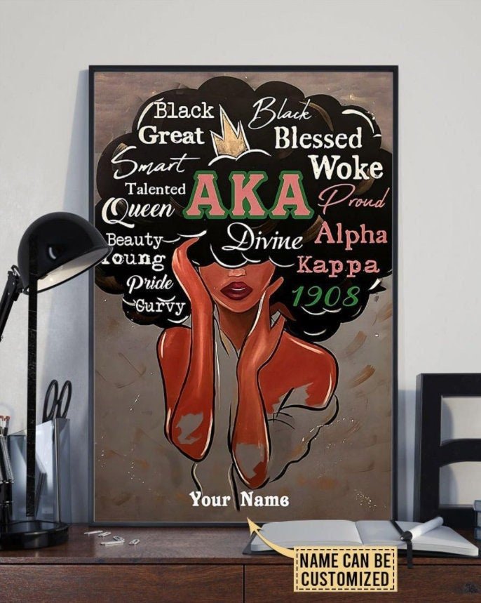Afro Hair Black Girl Proud Kappa Alpha 1908 Aka Divine Poster/Canvas- Black Queen Smart, Blessed, Talented, Beauty Canvas- African Woman