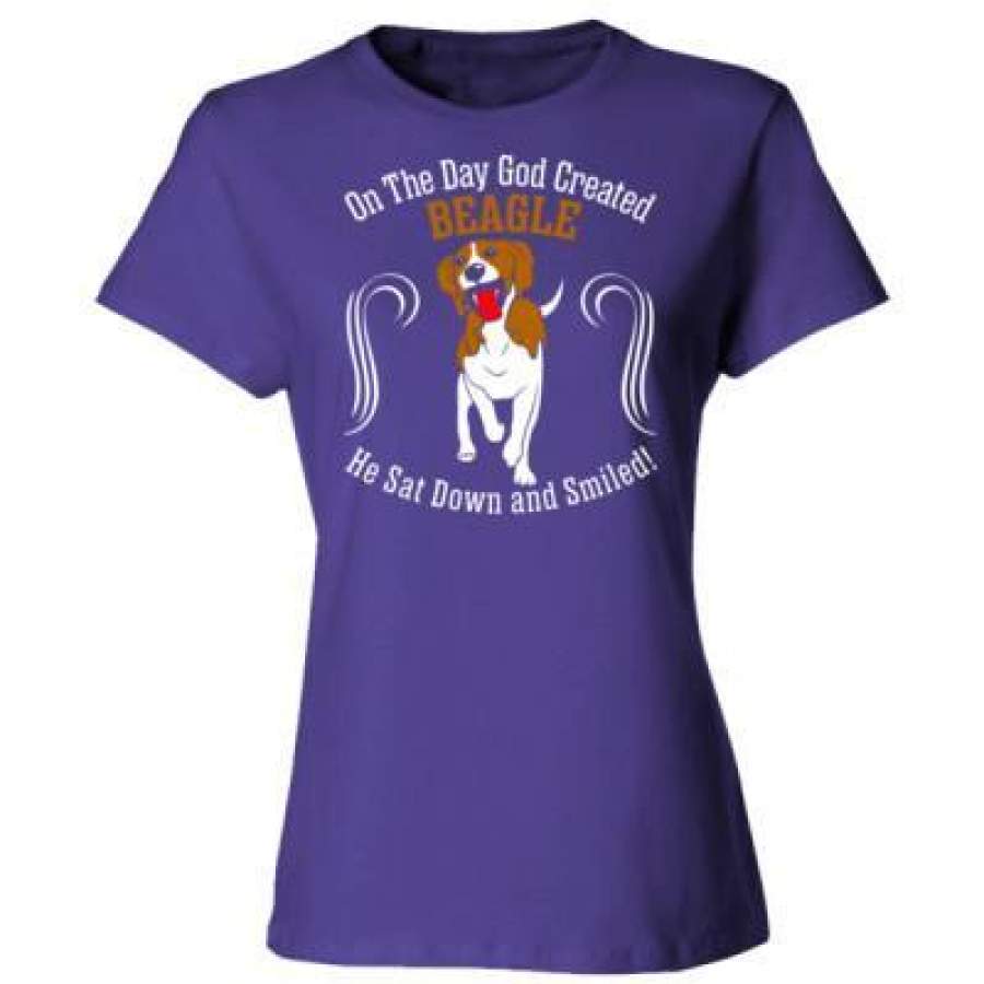 AGR On Day God Created Beagle Dog Sat Down Smiled – Ladies’ Cotton T-Shirt