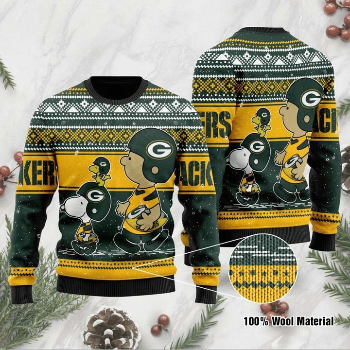 Green Bay Packers Snoopy Green Yellow Gift For Fan Ugly Wool Sweater Christmas