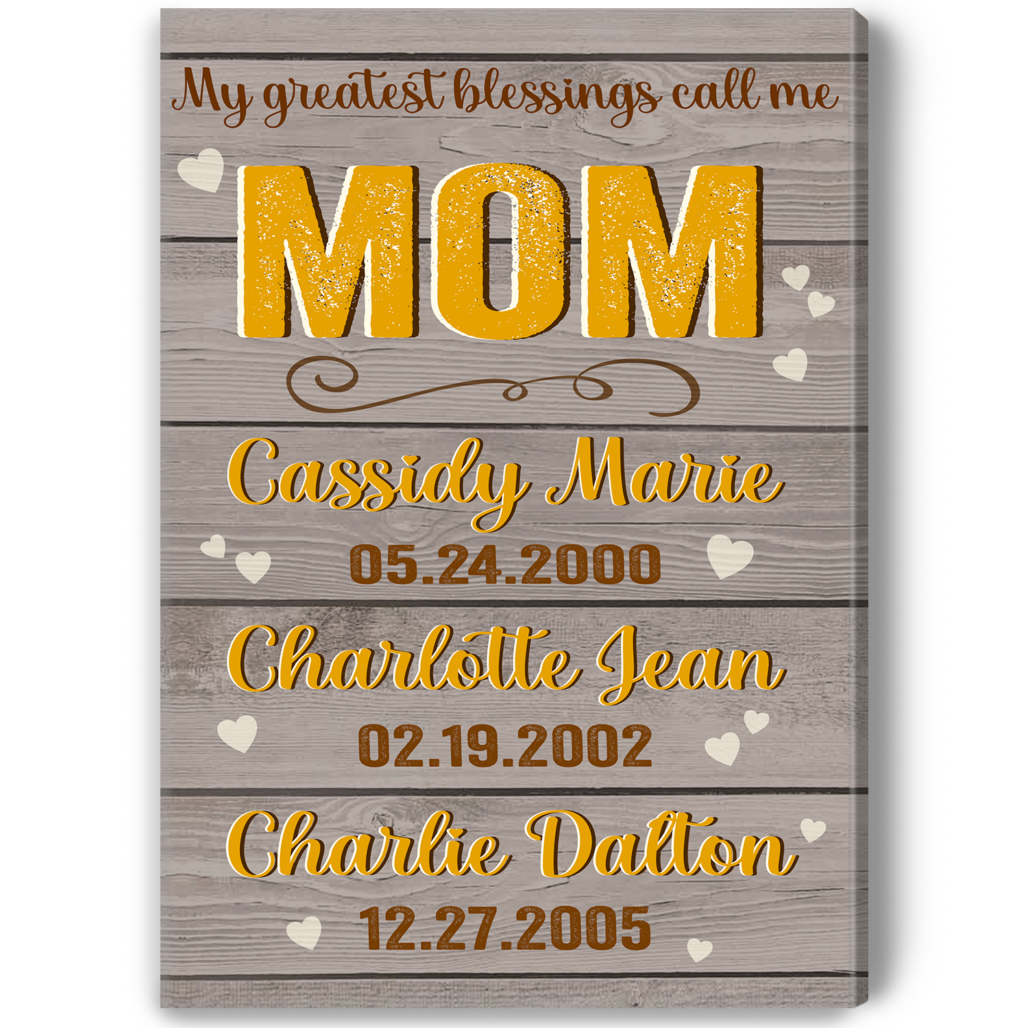 [Personalized Name & Date] My Greatest Blessings Call Me Mom Gift For Family Home Decor Wall Art Canvas Memorial Home Decor