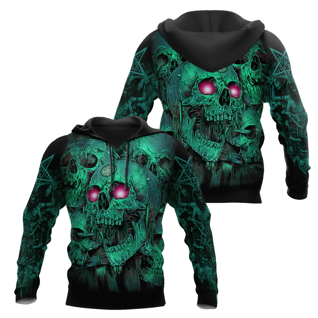 3D All Over Print Green Skull Hoodie, Halloween Hoodie For Men And Women, Skull Lover Gifts