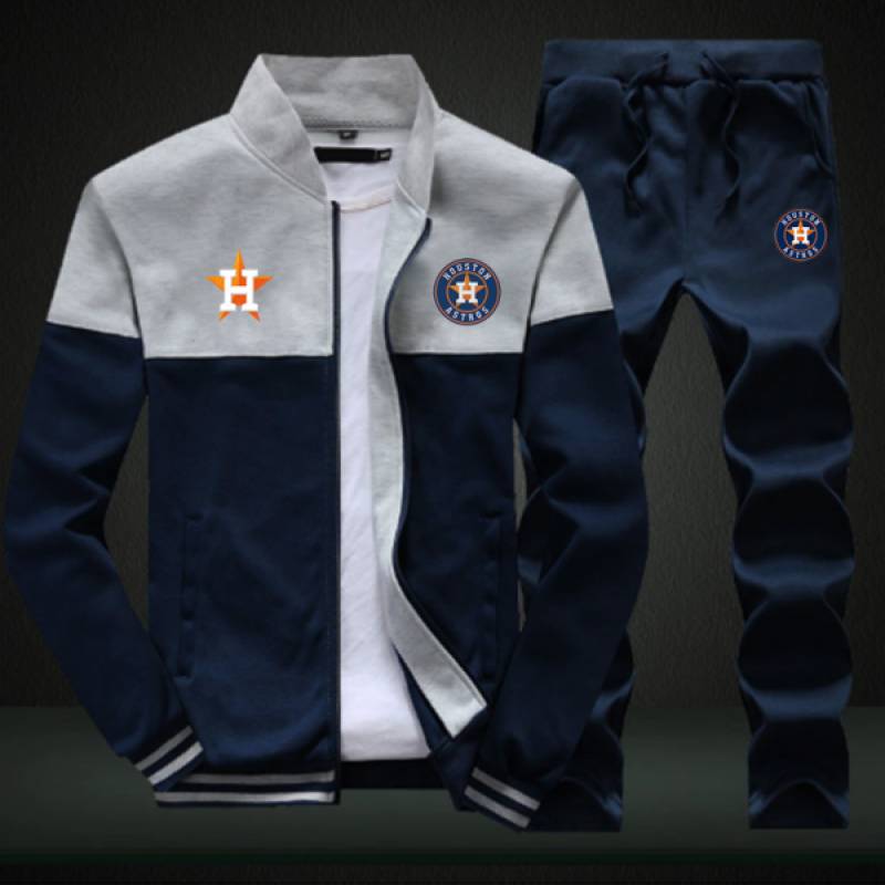 Houston Astros Sweatshirt +Sweatpants Mens Clothing 2 Pieces Sets Slim Tracksuit