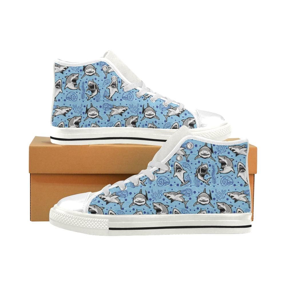 Shark White Men Classic High Top Canvas Shoes