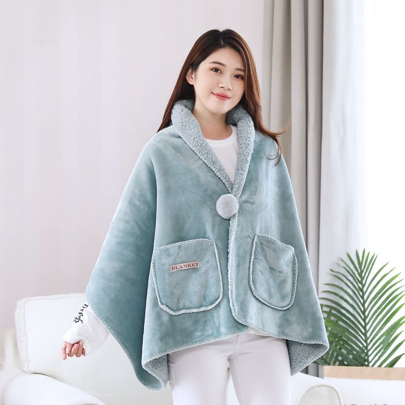 Wearable Sherpa Fleece Blanket Hoodie Sweatshirt Winter Cloak Cape Microfiber Plush Coral Home Outdoor Pocket Warm Adult Blanket alx