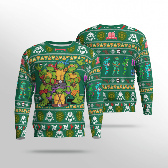 Tmnt Teenage Mutant Ninja Turtles Pizza Pattern Ugly Christmas Sweater Hg