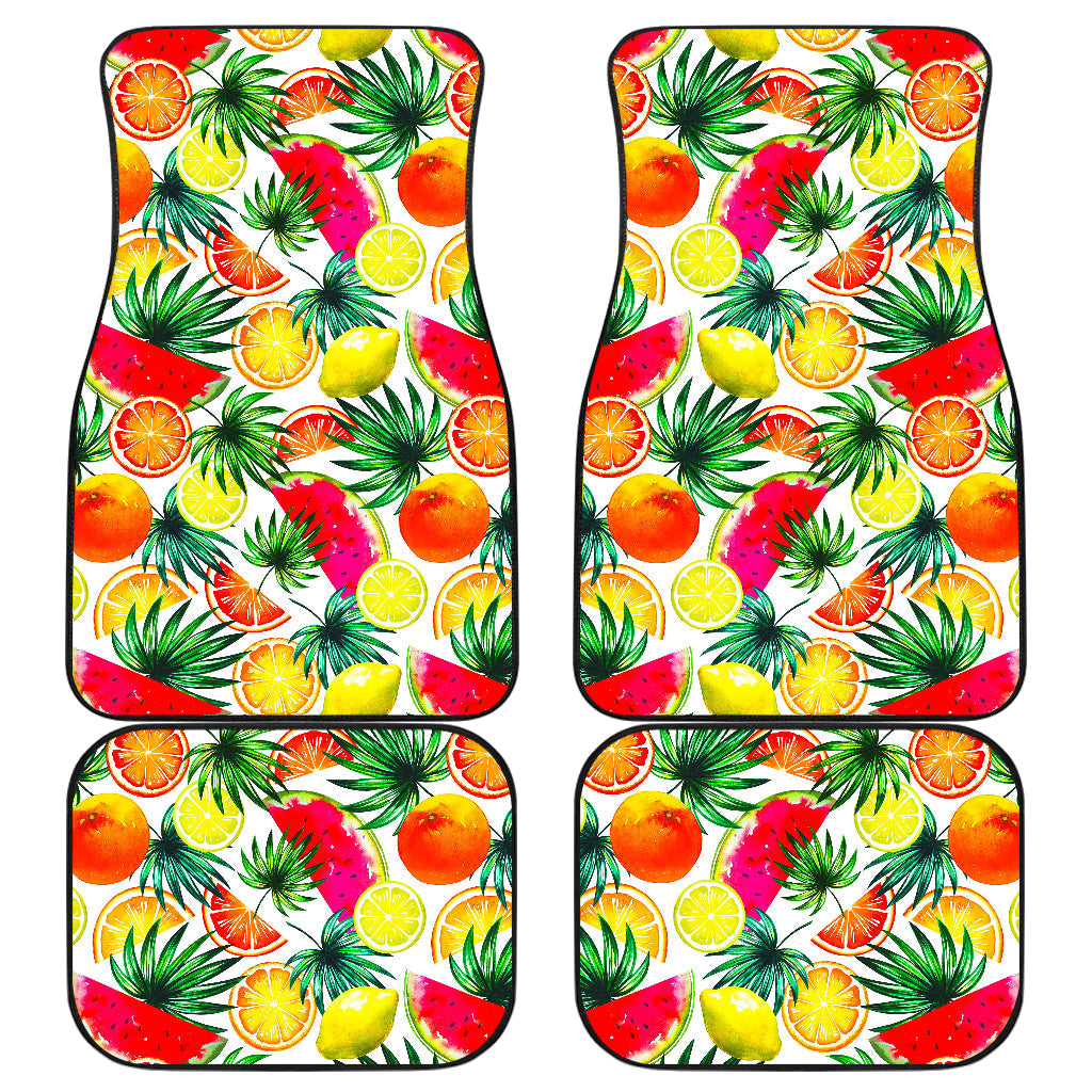 Tropical Fruit Leaf Pattern Print Front And Back Car Floor Mats, Front Car Mat