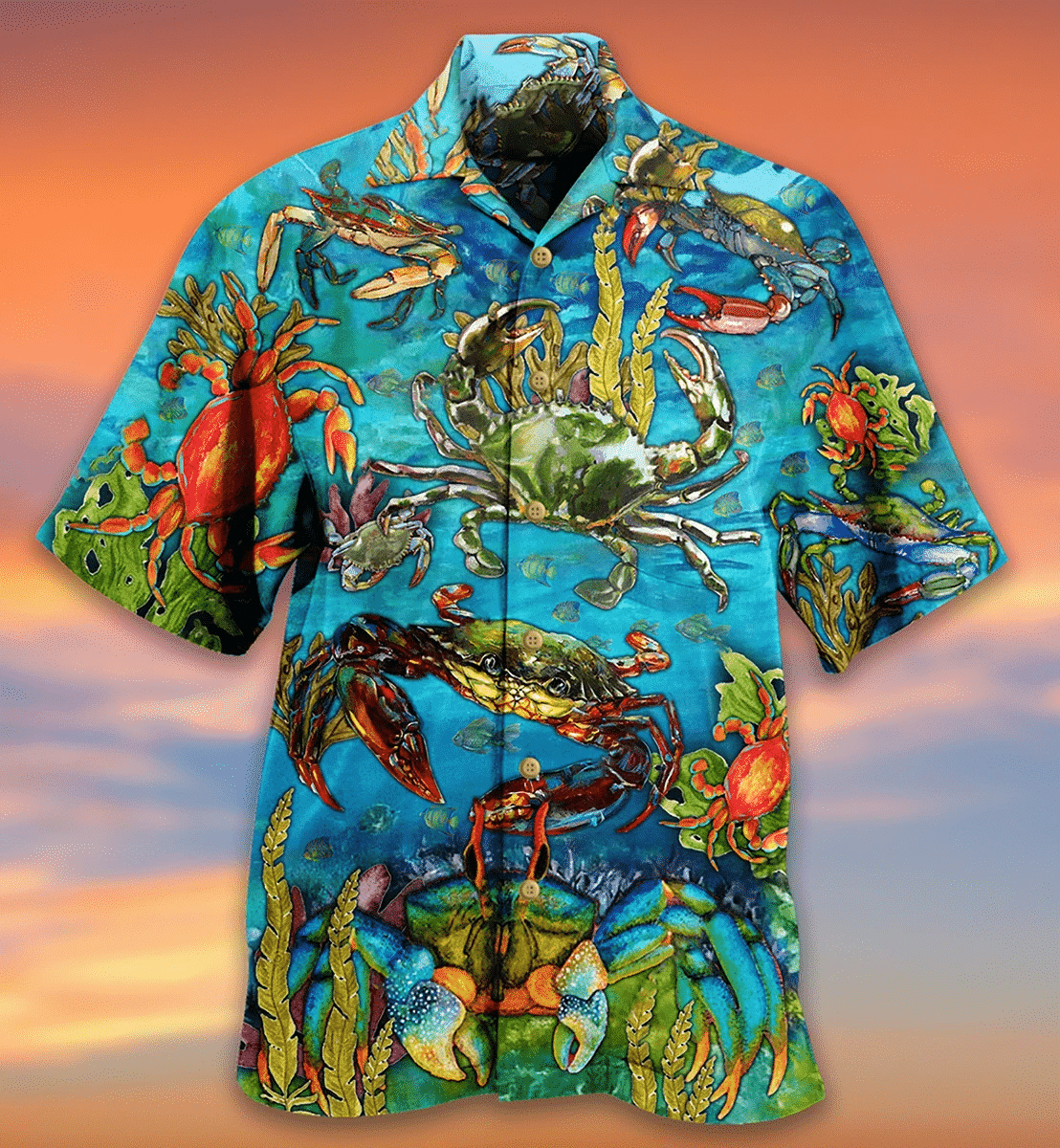 Hawaii Aloha Shirts Crab Love Ocean Blue Ha103196