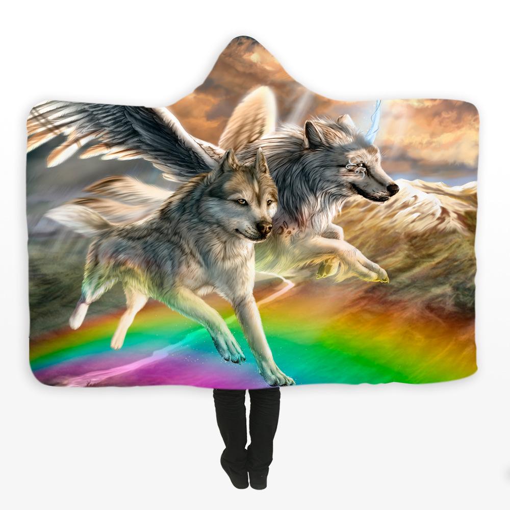 Animal Hooded Blankets – Animal Series Rainbow Wolf Fleece Hooded Blanket