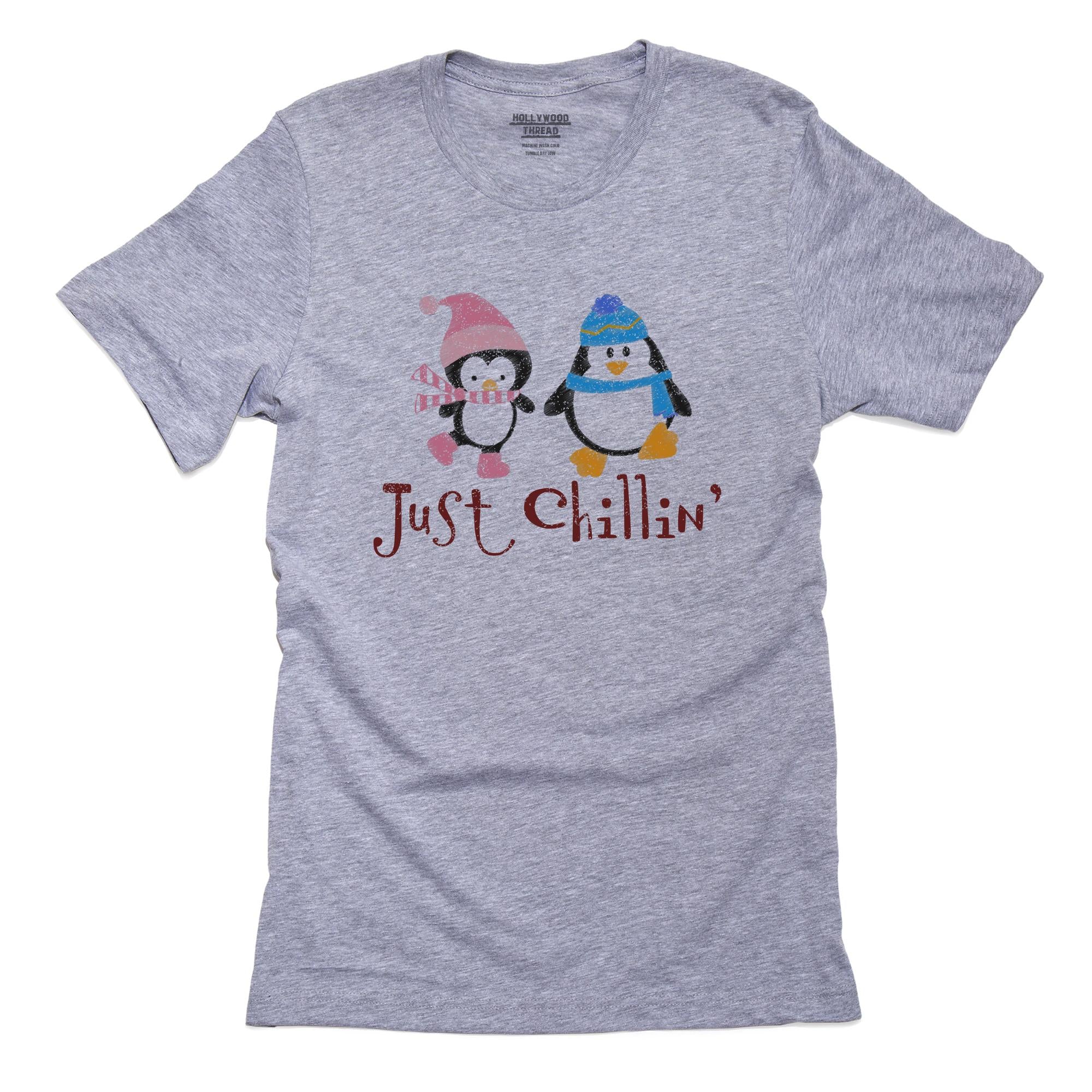 Just Chillin’ – Penguins Cute Boy & Girl Playing T-Shirt, Framed Print, Pillow, Golf Towel