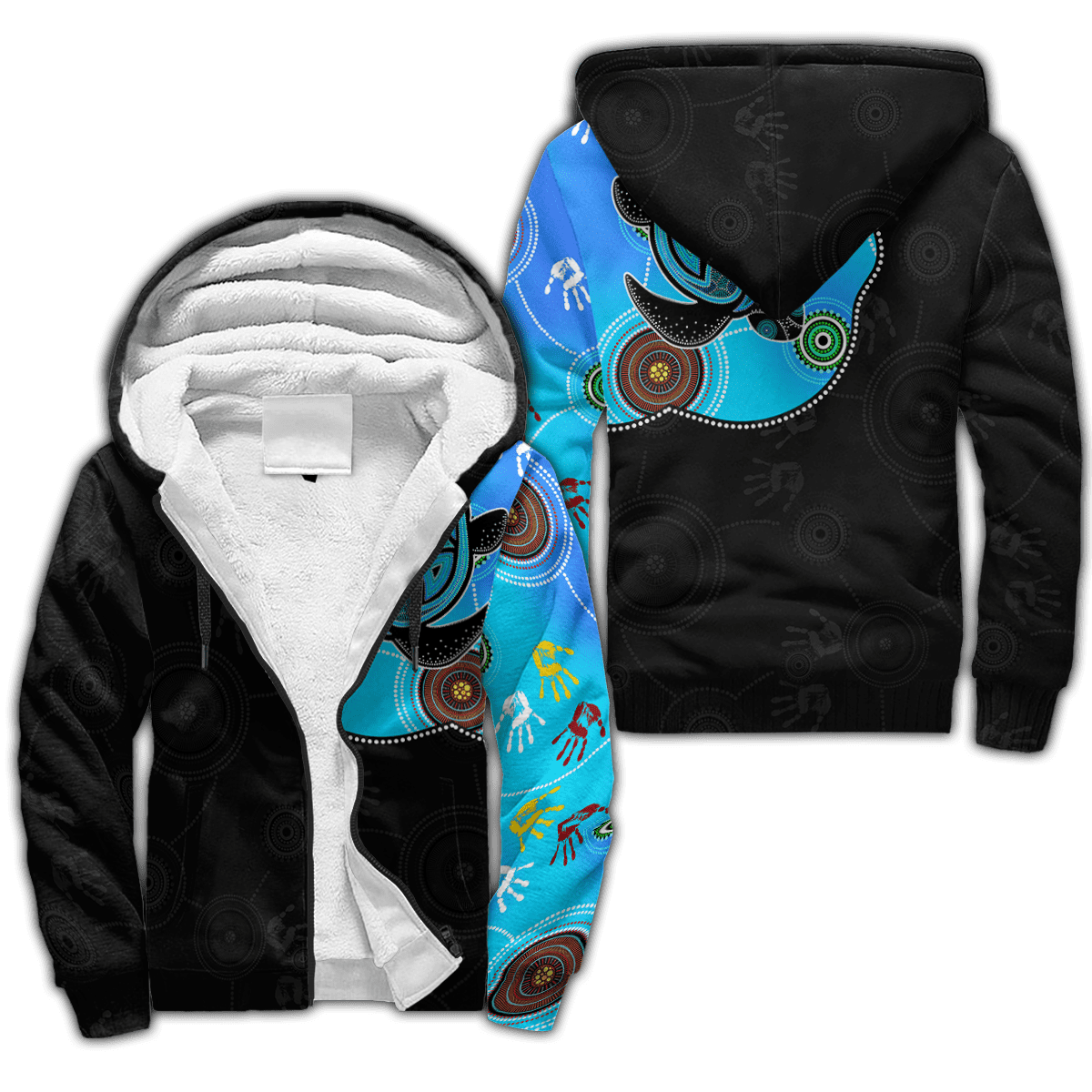 Aboriginal Art Blue Style Turtle Dreaming Fleece Zip-Up Hoodie