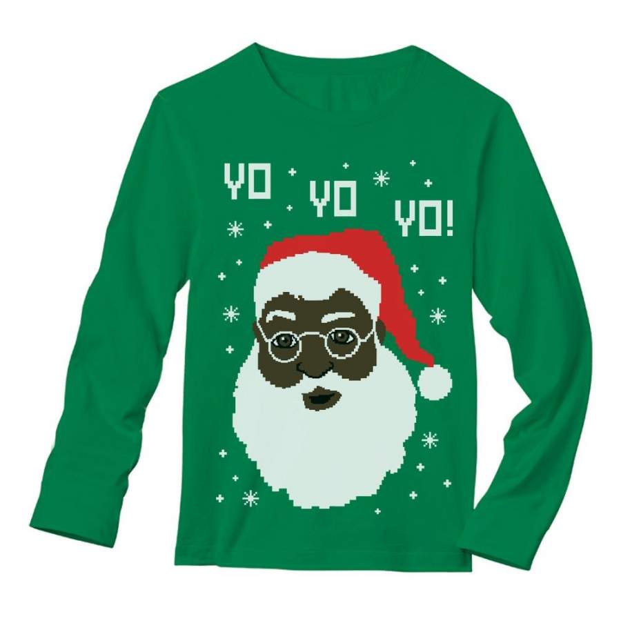 Black Santa Ugly Christmas Sweater Long Sleeve T-Shirt