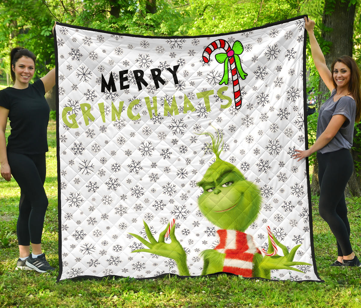 Christmas Premium Quilt | Merry Grinchmats Grinch Smiling Candy Cane Gift Quilt Blanket Na100404