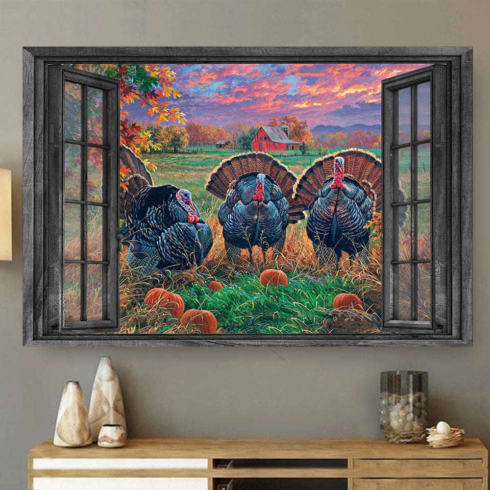 Turkey Wall Art 3D Painting Art Opend Window Farm Animals Lover