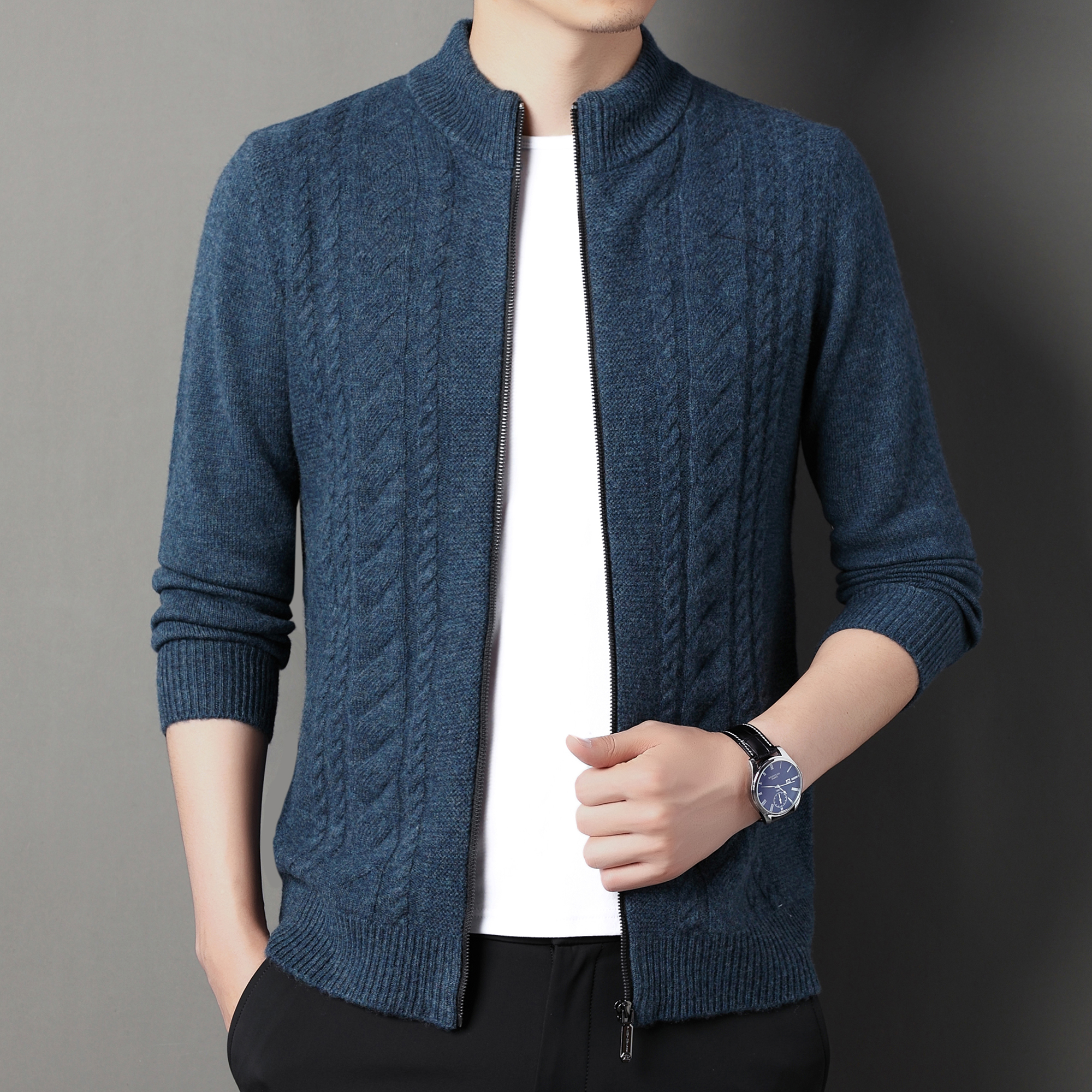 100％ Wool High Quality Luxury Winter Cardigan Jackets Knitted Sweaters Cardigans Sweater Mens Clothes Vetements Homme Pullover alx