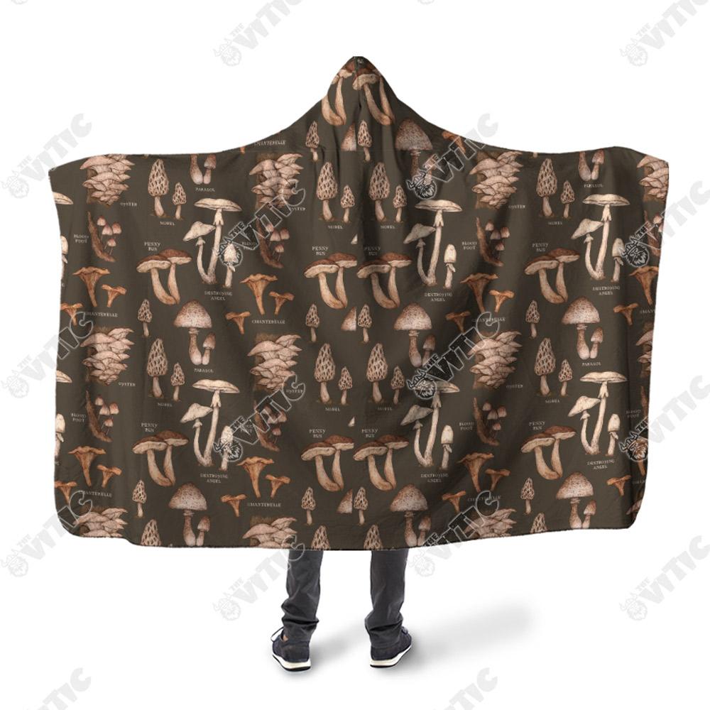 ViticStore™ 3D All Over Printed Multiple Edible Mushrooms – Maroon Hooded Blanket