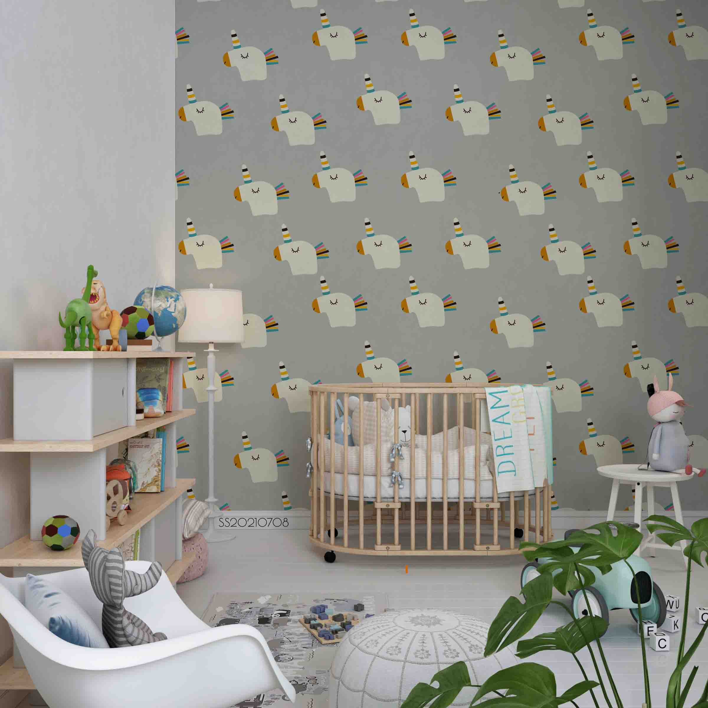 3D Cartoon Animal Unicorn Wall Mural Wallpaper Lqh 12