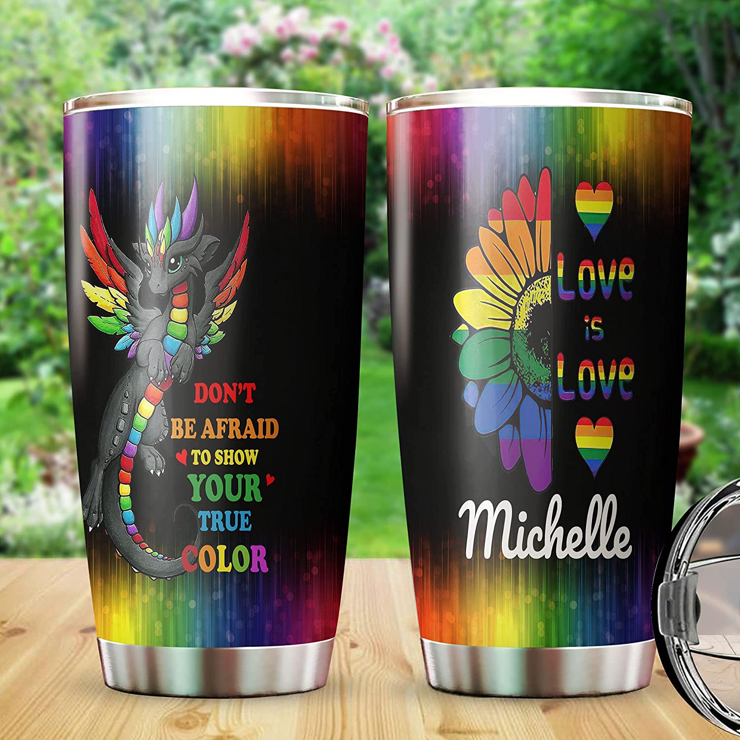 Don’T Be Afraid To Show Your True Colors Tumbler, Lgbt Dragon Personalized Stainless Steel Tumbler