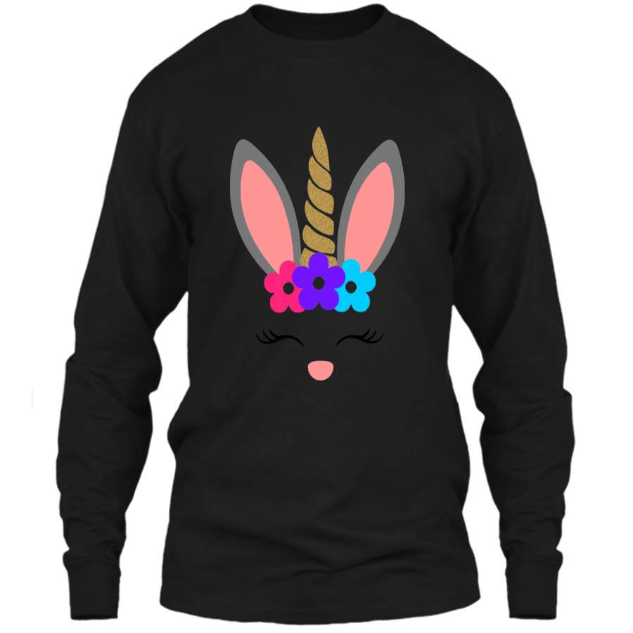 Bunnicorn Happy Easter Bunny Unicorn T Shirt LS Ultra Cotton Tshirt