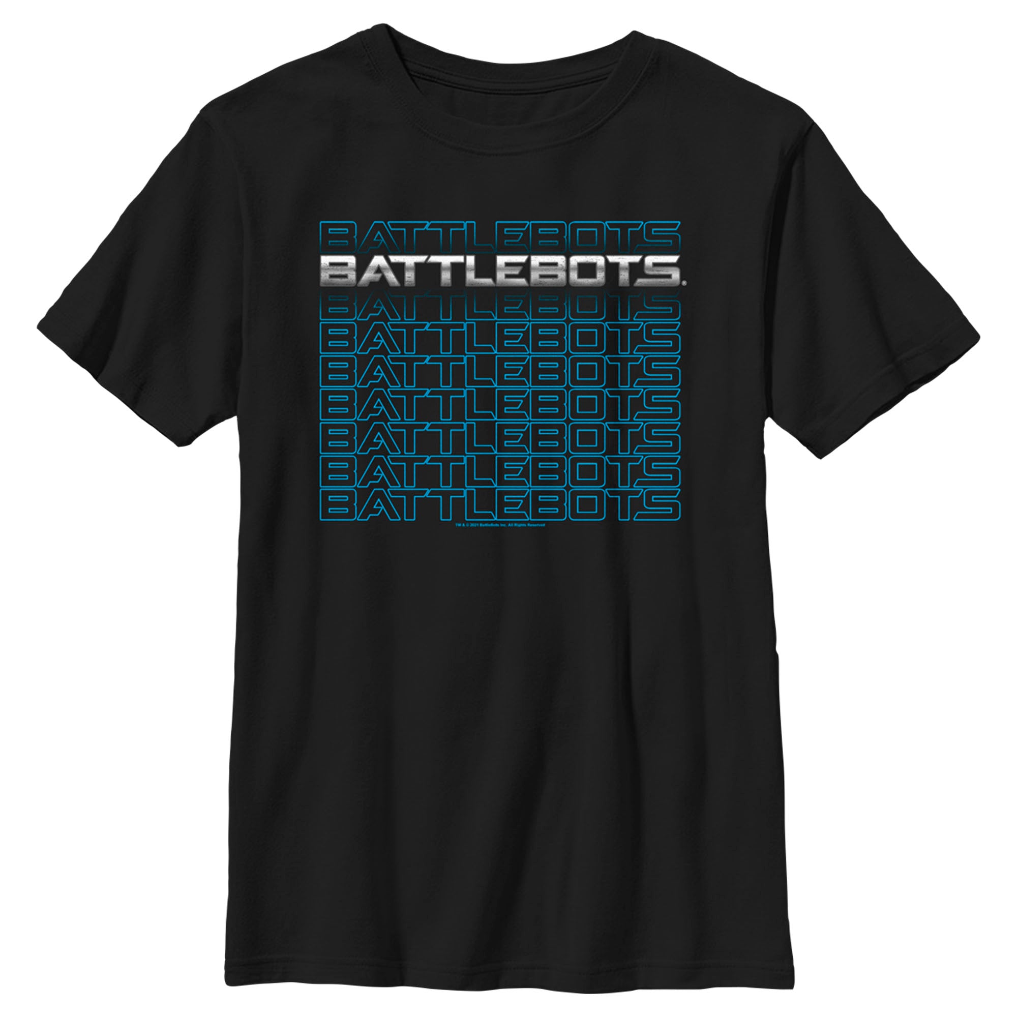 Boy’S Battlebots Silver And Blue Logo Stack T-Shirt