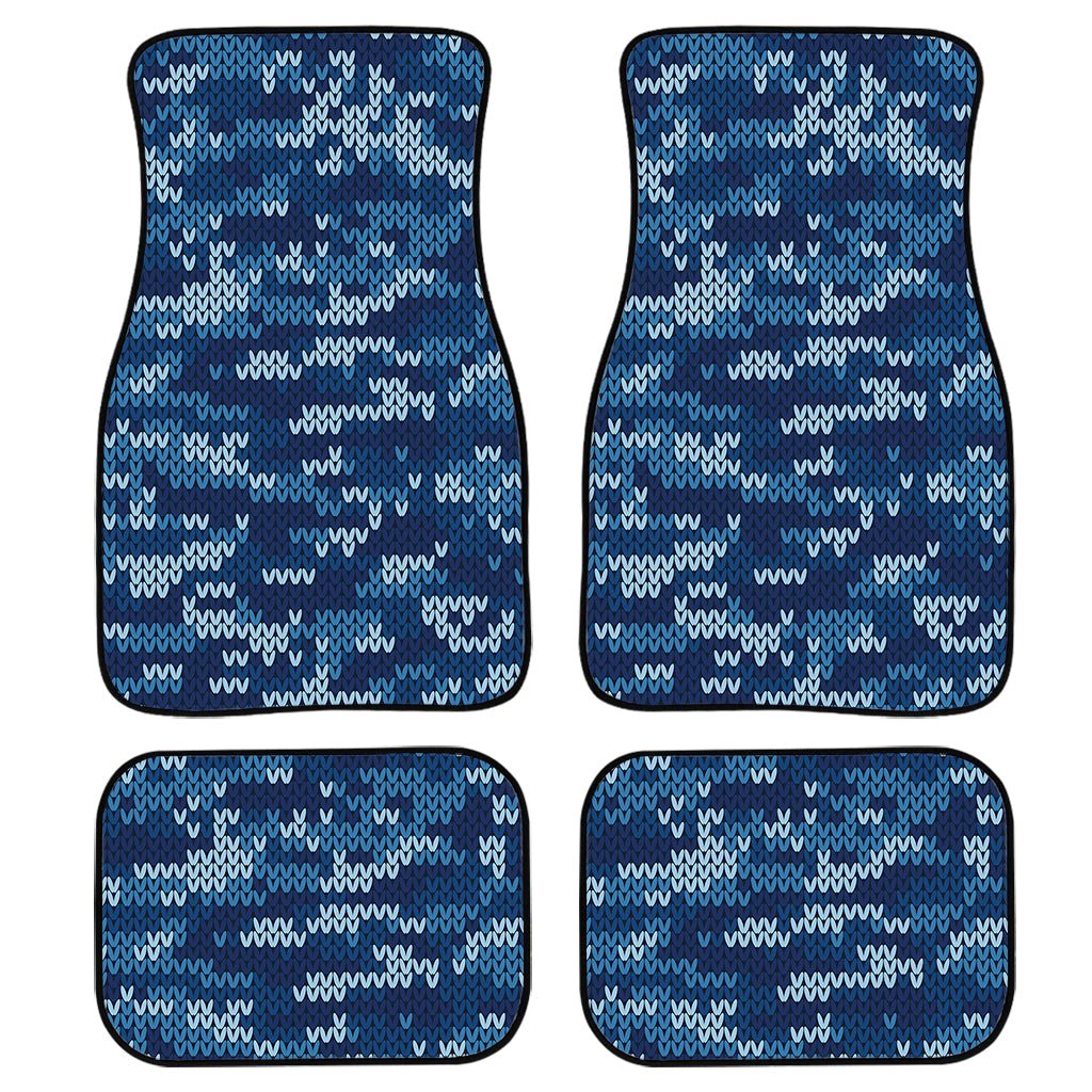 Blue Camouflage Knitted Pattern Print Front And Back Car Floor Mats, Front Car Mat