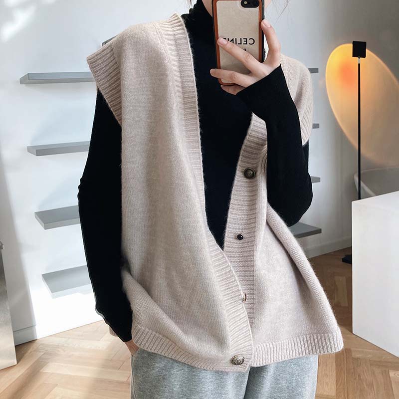 Sweater Vests Women Unisex Vintage Cozy All-match Streetwear Autumn Winter Solid Basic Feminine Harajuku Casual V-neck Simple alx