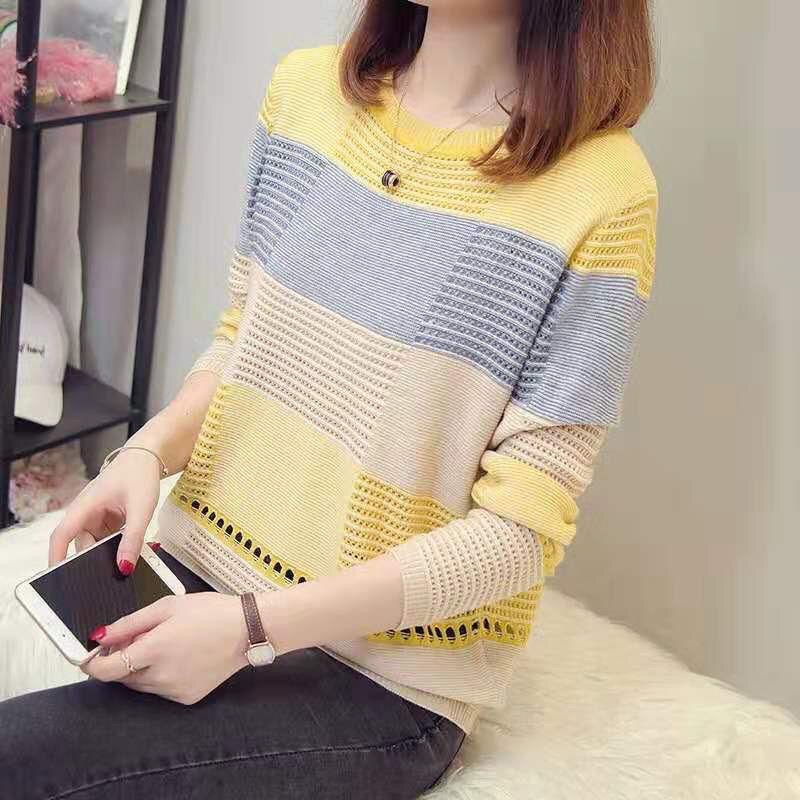 Sweater Women Purple Striped Stripes Pullover Thin Knitting Korean Version Loose Hook Hollow Jumper Dropshipping Wholesale alx