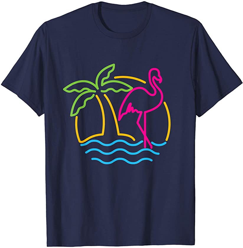 80s Vintage Miami Retro Neon Pink Flamingo T-Shirt