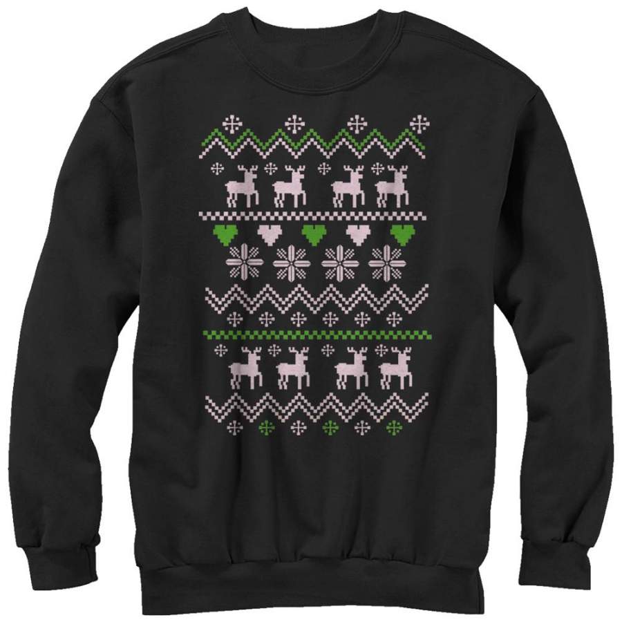 Lost Gods Women’S Ugly Christmas Reindeer & Hearts  Sweatshirt Black