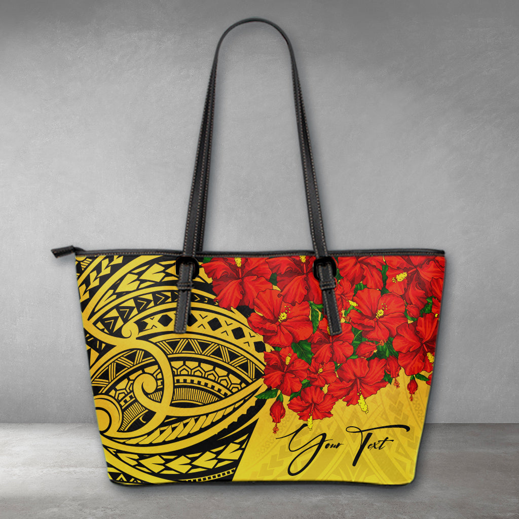 (Custom) Polynesian Leather Tote – Polynesian Hibiscus Yellow Personal Signature A24