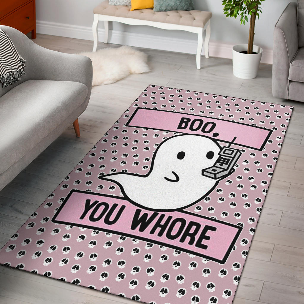 Halloween Area Rug | Boo You Whore Cartoon Ghost Calling Rugs Home Decor