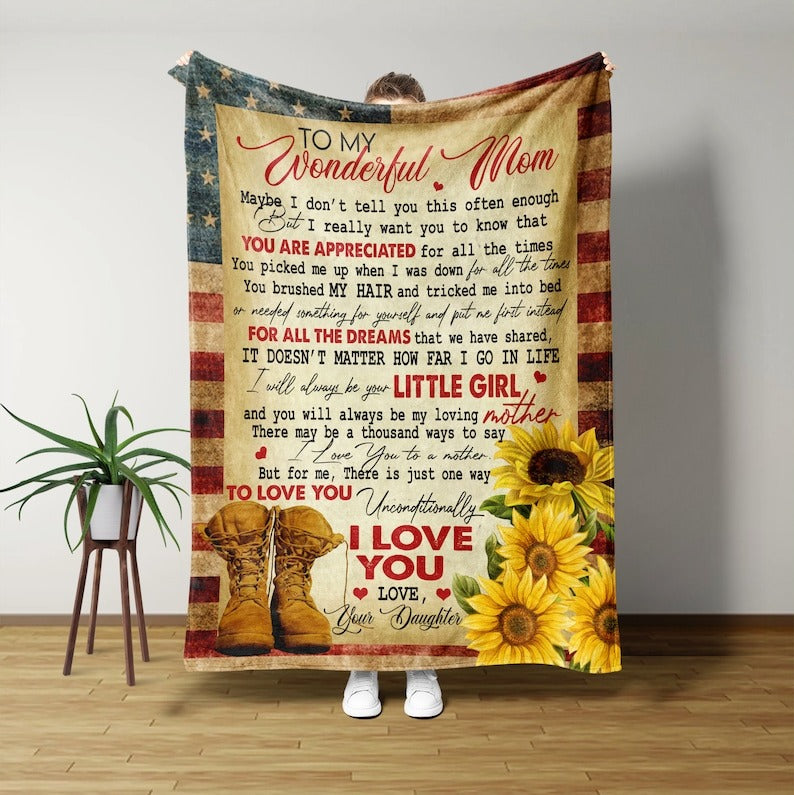 To My Wonderful Mom Blanket, Custom Name Blanket, Sunflower Blanket, Shoe Blanket, Family Blanket, Mother Day Gift Blanket - Alwaysky Store Design For Mom 2024
