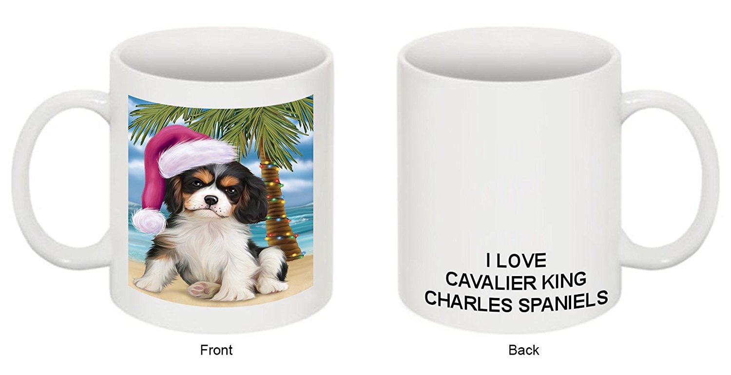 Summertime Cavalier King Charles Spaniel Puppy On Beach Christmas Mug Cmg0790