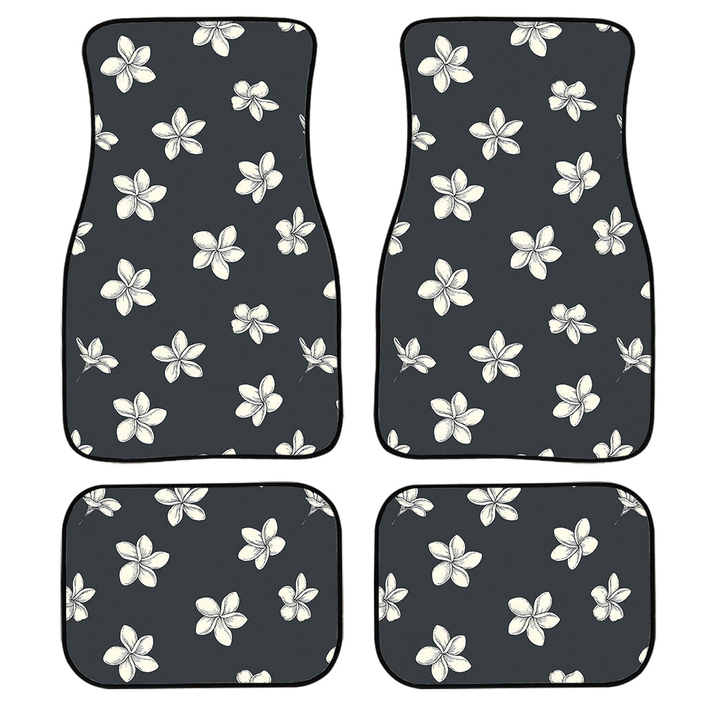 Monochrome Plumeria Pattern Print Front And Back Car Floor Mats, Front Car Mat