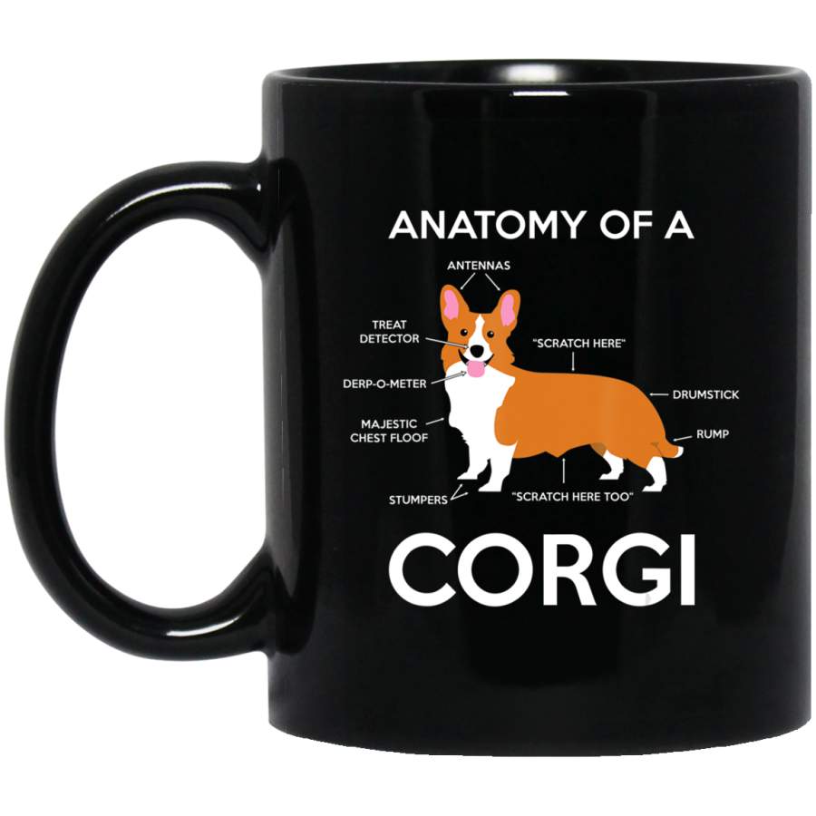 Anatomy Of A Corgi Funny Corgis Dog Puppy Gift Black Mug Pet Owner, Dog Dad Mom Lover, Best Friends Gifts Funny Sayings Slogan Cute