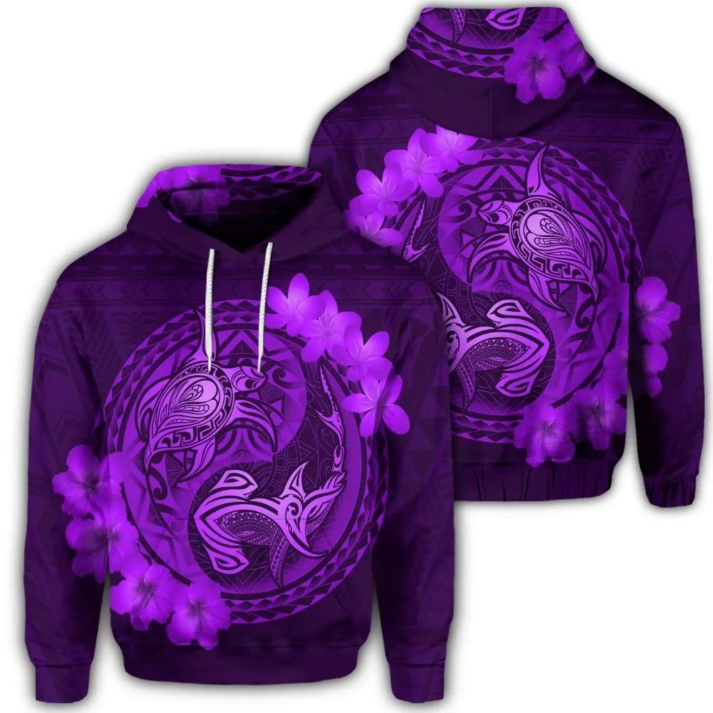 Alohawaii Hoodie – Hawaiian Yin Yang Turtle Shark Hibiscus Plumeria Hoodie – Purple – Ah – J4R