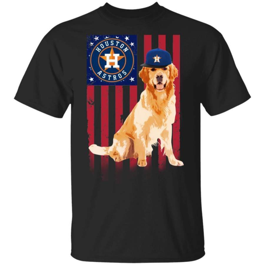 Houston Astros Golden Retriever USA Flag T-Shirt Fan Gift Idea HT209