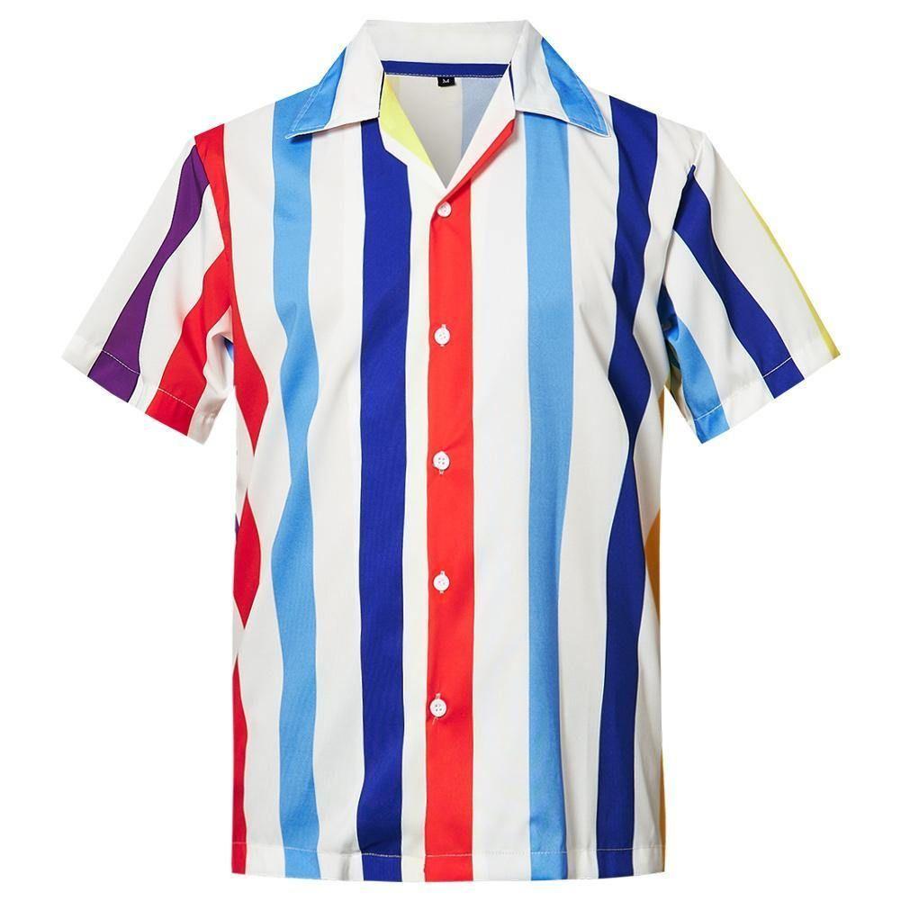 Beach Shirt High Quality Mens Hawaiian Shirt Red White Blue Stripes ...