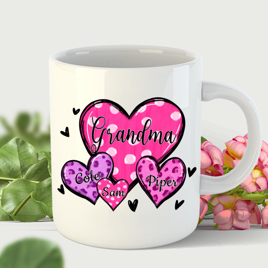 Grandma Hearts With Grandkids Leopard Mug