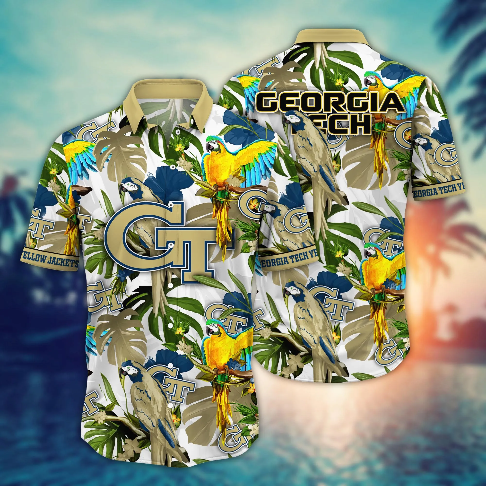 Georgia Tech Yellow Jackets NCCA Hawaiian Shirt Summer Nightstime Aloha Shirt