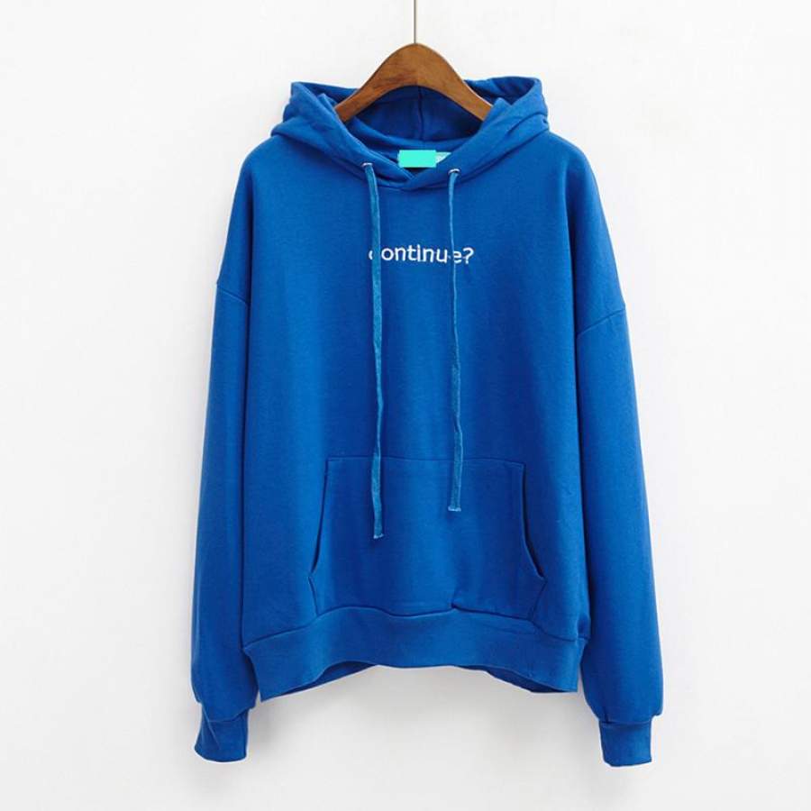 Women’s Casual Autumn Winter Chicing Letters Embroidered Loose Hooded Sweatshirt Blue Pullover Hoodie